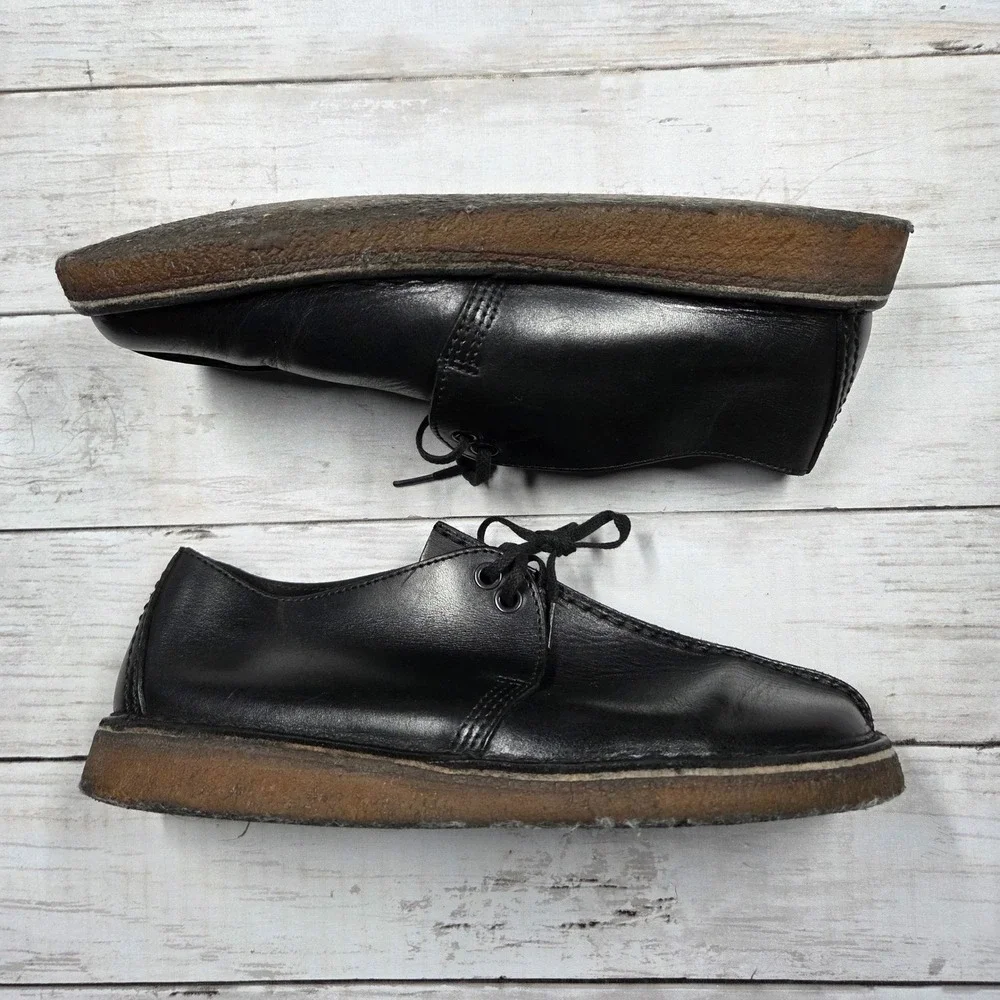 Clarks Desert Trek‎ Black Leather Center Seam Crepe Sole Shoes 500629 Women 8.5